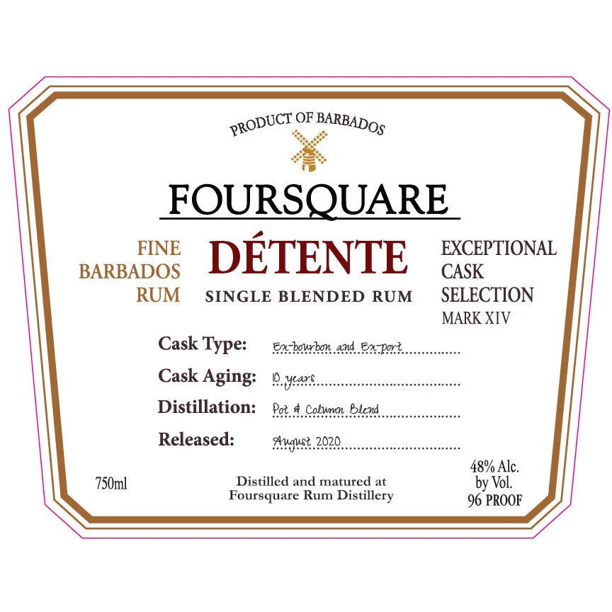 Foursquare Distillery Exceptional Cask Selection Mark XIV 10 Years Old Détente Single Blended Rum